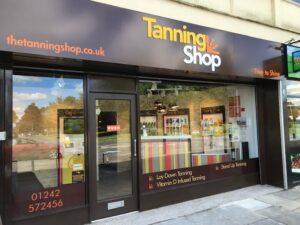The Tanning Shop Cheltenham 01242 572456 store exterior with lay down tanning vitamin D infused tanning and stand up tanning