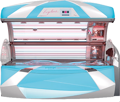 Ergoline Prestige Lightvision Premium Tanning Bed Open View with Red UV Lamps – Professional Sunbed at The Tanning Shop UK