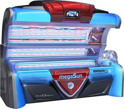 MegaSun 8000 Premium Lay-Down Tanning Bed with UV Lamps and Blue LED Lighting – Professional Sunbed at The Tanning Shop UK