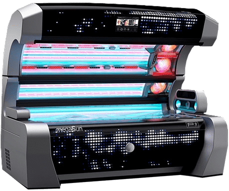 MegaSun P9 lay-down tanning sunbed with UV and red light lamps at The Tanning Shop
