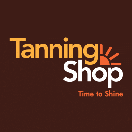 The Tanning Shop UK logo Time to Shine tagline on dark background tanning salon brand