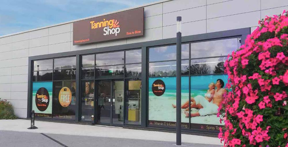 The Tanning Shop Telford store front exterior with Time to Shine tanning salon branding