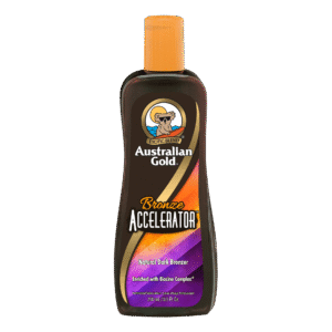 Bronze Accelerator Product Australian Gold Bronze Accelerator tanning lotion with natural dark bronzer and Biosine Complex, 250ml salon tanning accelerator bottle.