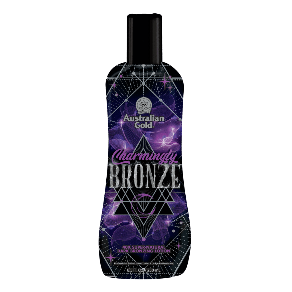 Australian Gold Charmingly Bronze tanning lotion with 40X super-natural dark bronzing lotion, 250ml salon tanning bottle.