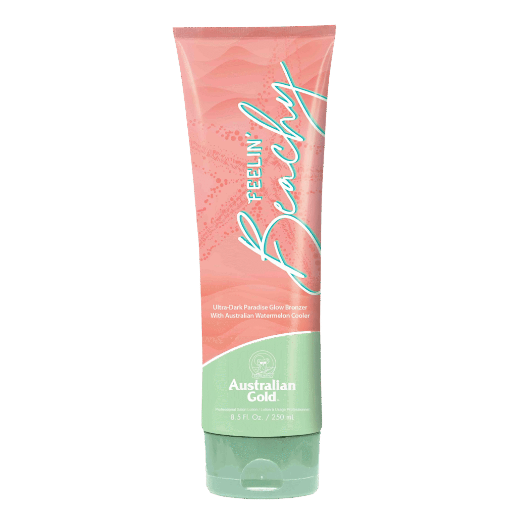 Australian Gold Feelin Beachy ultra-dark paradise glow bronzer tanning lotion with Australian watermelon cooler, 250ml tube.