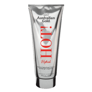 Australian Gold Hot! Hybrid tanning intensifier with maximum tanning energy and red light collagen boost, 250ml tube.