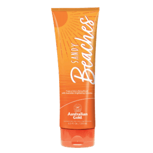 Australian Gold Sandy Beaches tropical tanning intensifier lotion with Australian brightening complex, 250ml tube.