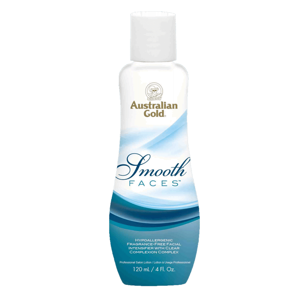 Smooth Faces Product Australian Gold Smooth Faces hypoallergenic fragrance-free facial tanning intensifier with clear complexion complex, 120ml bottle.