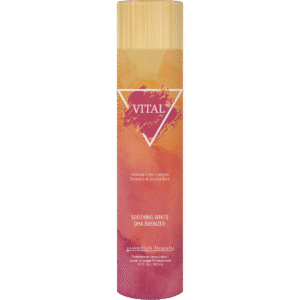 Swedish Beauty Vital soothing white DHA bronzer tanning lotion with calming color complex, turmeric and licorice root, 300ml bottle.