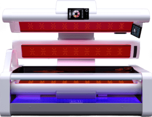 Megasun K11 Air Select Tanning Bed Open View – Professional Sunbed with Red Light Collagen Boost at The Tanning Shop UK
