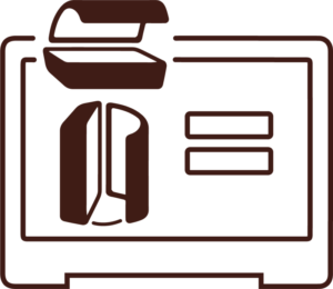 Dark brown icon of a tanning bed with a gift card representing The Tanning Shop Refer A Friend reward step